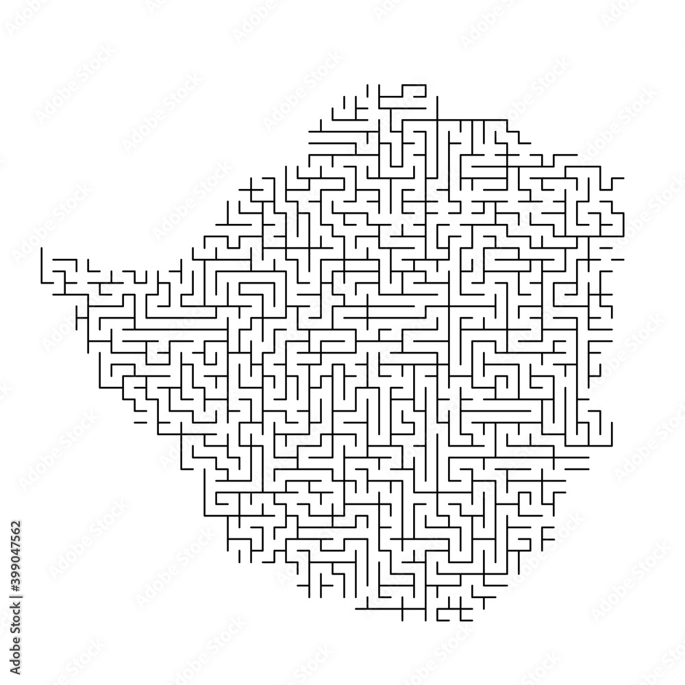 Zimbabwe map from black pattern of the maze grid. Vector illustration.