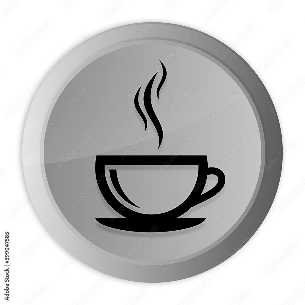 Coffee cup icon metal silver round button metallic design circle isolated on white background black and white concept illustration Coffee cup icon metal silver round button metallic design circle isolated on white background black and white concept illustration