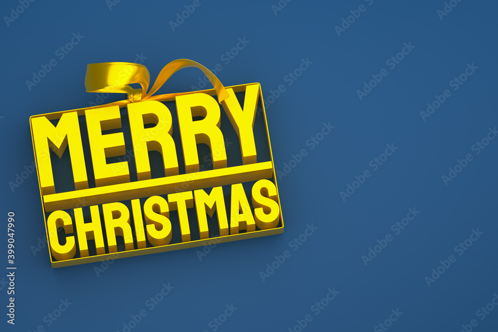 Obraz premium merry christmas 3d design with bow and ribbon on blue background