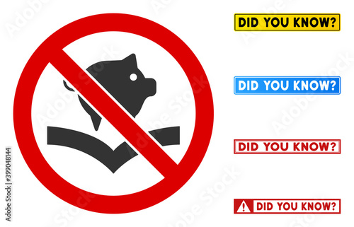 No Pig Book sign with titles in rectangle frames. Illustration style is a flat iconic symbol inside red crossed circle on a white background. Simple No Pig Book vector sign, designed for rules,
