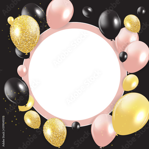 Abstract greeting card for the holiday Background with balloons. Vector Illustration EPS10. Square Template for social networks and messengers on white background