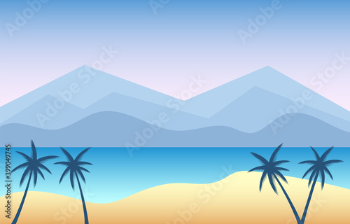 Tropical sea landscape of blue ocean and palm trees