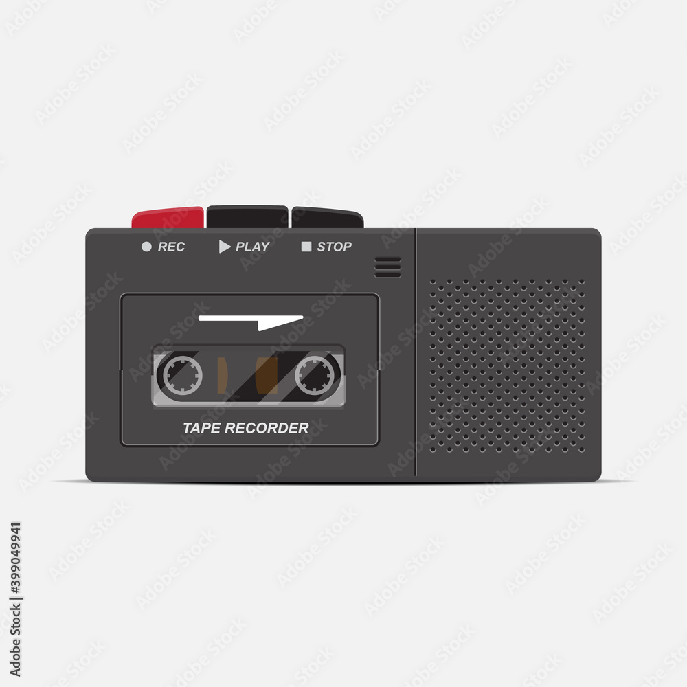 Cassette dictaphone,tape cassette recorder isolated on white background vector illustration. Cassette dictaphone,tape cassette recorder isolated on white background vector illustration.