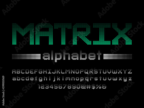 Dotted led display alphabet design with uppercase, lowercase, numbers and symbols