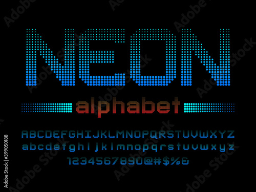 Dotted led display alphabet design with uppercase, lowercase, numbers and symbols