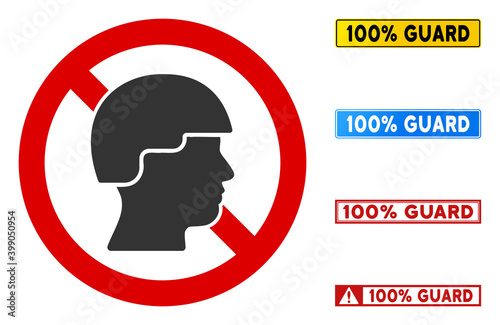 No Soldier sign with captions in rectangle frames. Illustration style is a flat iconic symbol inside red crossed circle on a white background. Simple No Soldier vector sign, designed for rules,