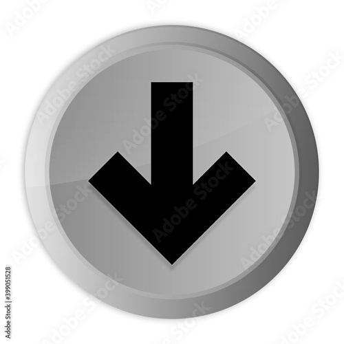 Download icon metal silver round button metallic design circle isolated on white background black and white concept illustration