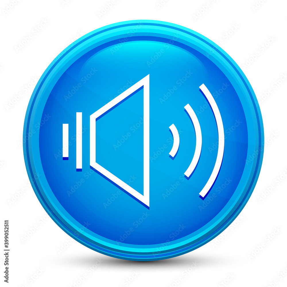 Volume speaker icon glass shiny blue round button isolated design vector illustration Volume speaker icon glass shiny blue round button isolated design vector illustration