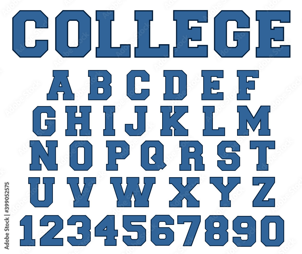 College font vector blue color 2 layers. Varsity classic font sport ...