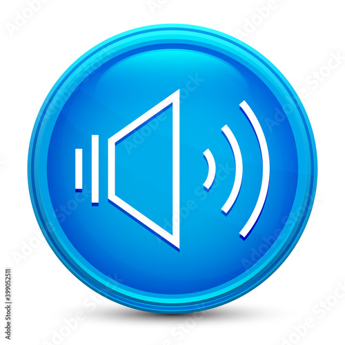 Volume speaker icon glass shiny blue round button isolated design vector illustration