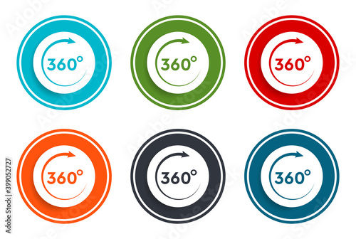 360 degrees rotate arrow icon flat vector illustration design round buttons collection 6 concept colorful frame simple circle set
