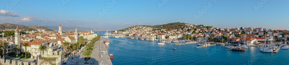 Panoramic view of Trogir old town, Adriatic Sea, and Trogir Harbor
