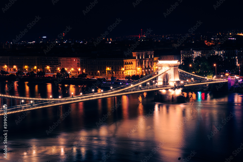 Hungarian parliament building, Budapest, chain bridge, at night, summer