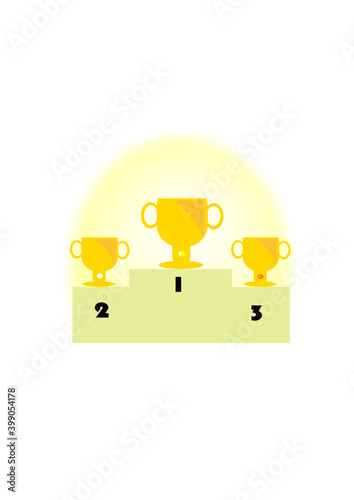 Vector illustration of prize places. Three goblets with gold, silver and copper. Win the cup. Win the Olympics and win a prize. Prize for the winner. Isolated