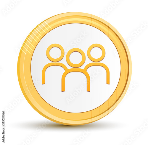 User group icon gold round button golden coin shiny frame luxury concept abstract illustration isolated on white background
