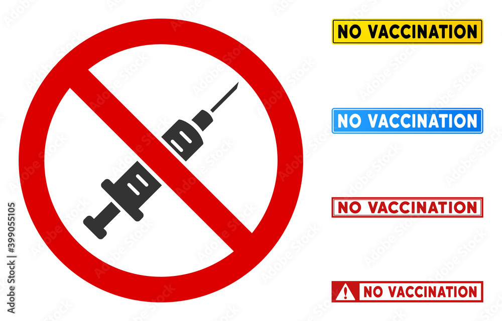 No Vaccination sign with badges in rectangular frames. Illustration ...