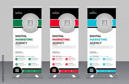 Business rollup banner template design, modern x banner design, stand template, and flag-banner advertising. Vector illustration