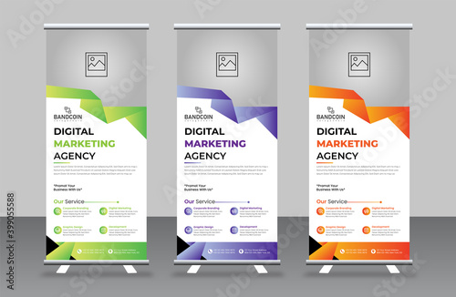 Business rollup banner template design, modern x banner design, stand template, and flag-banner advertising. Vector illustration