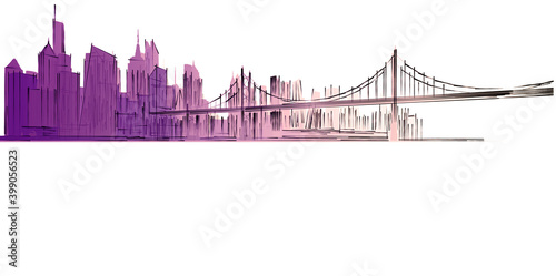 Canvas Print modern city panaorama 3d illustration
