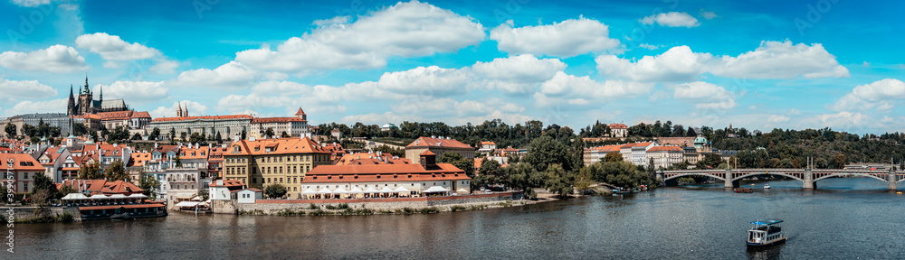 Panorama, Castle, Charles Bridge, Prague, Czech Republic, summer, holiday 


