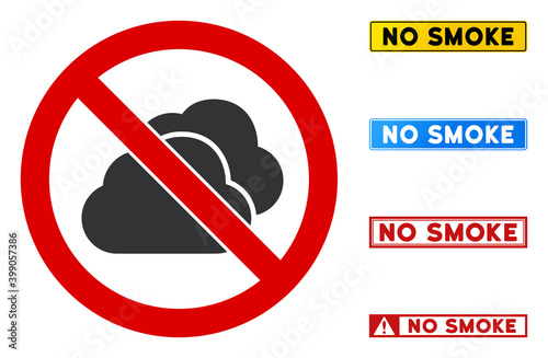 No Clouds sign with words in rectangular frames. Illustration style is a flat iconic symbol inside red crossed circle on a white background. Simple No Clouds vector sign, designed for rules,