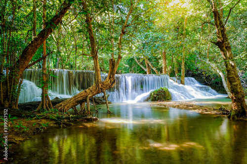 Huay Mae Khamin Waterfall  7st floor  named Romkrow  located at Srinakarin Dam National Park Kanchanaburi Province  Thailand