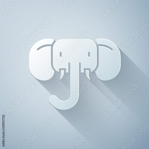 Paper cut Elephant icon isolated on grey background. Paper art style. Vector.