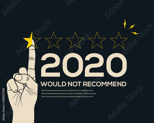 Low customer star rating review for 2020 year. Bad year or crisis year concept. End of the year. Vector illustration.
