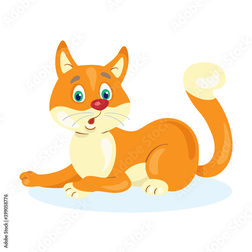 Surprised red cat.  In cartoon style. Isolated on white background. Vector flat illustration.