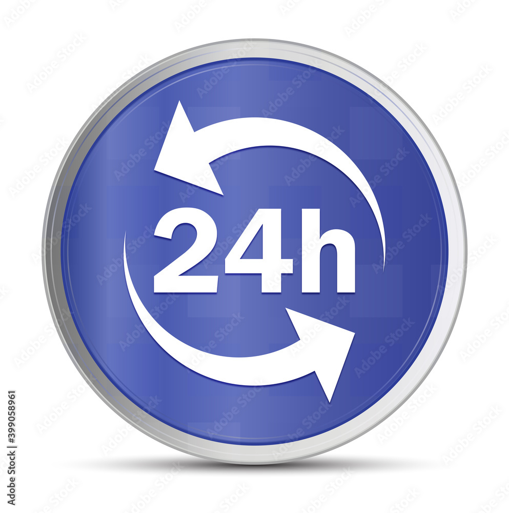 24 hours update icon prime blue round button vector illustration design silver frame push button