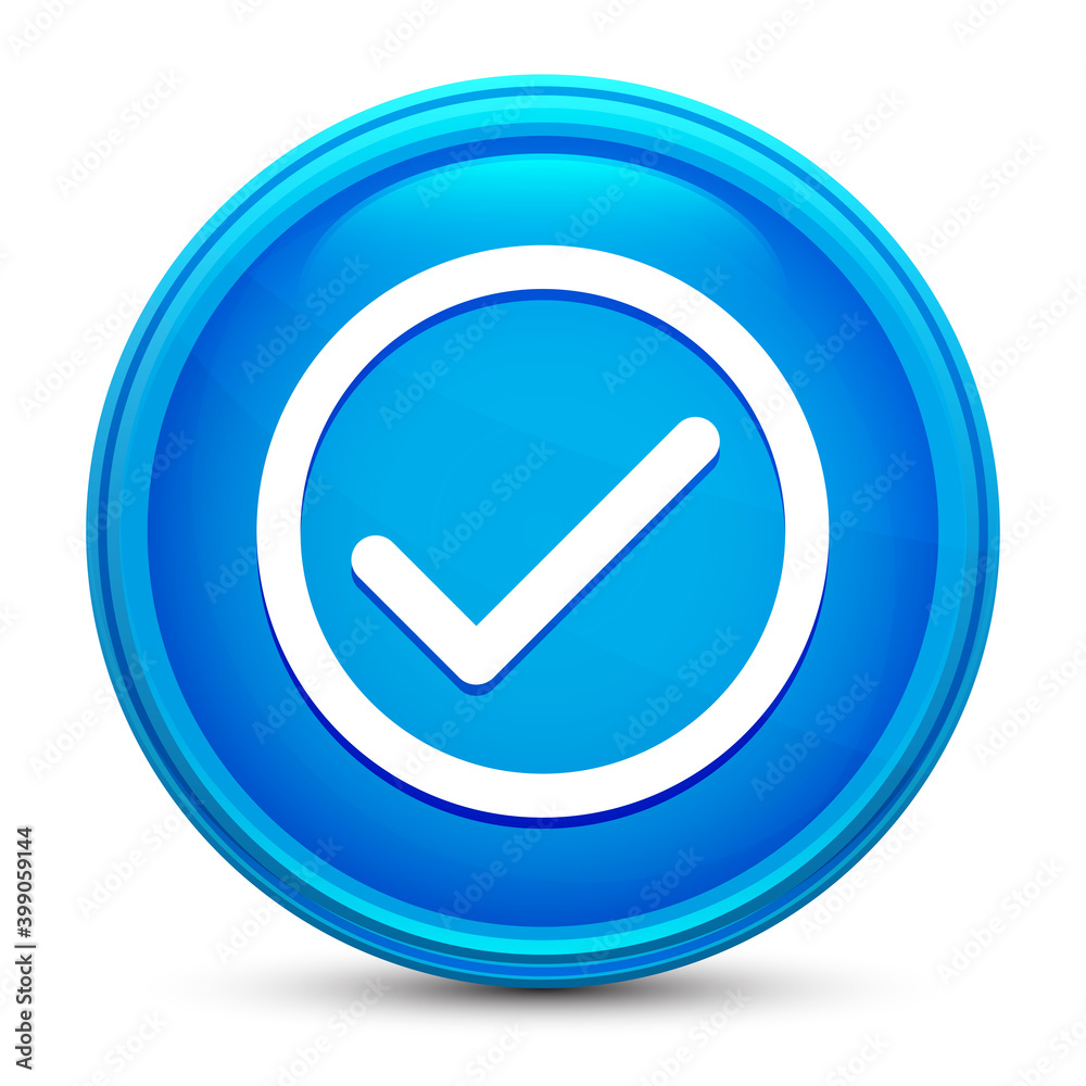 Check box icon glass shiny blue round button isolated design vector illustration Check box icon glass shiny blue round button isolated design vector illustration