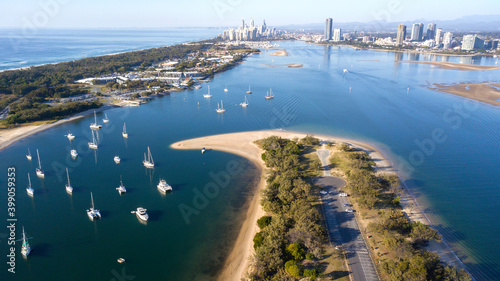 Aerial view over Doug Jennings Park and Broadwater, Gold Coast photo