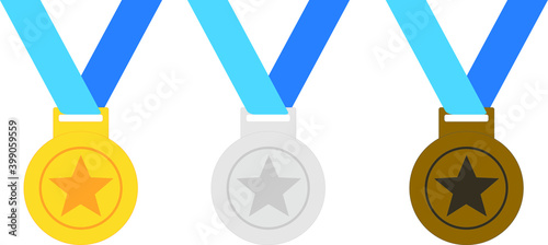 Gold, silver, and bronze medal icon. Medal set. Vector set. Medal isolated on white background. And have a star icon on the center.