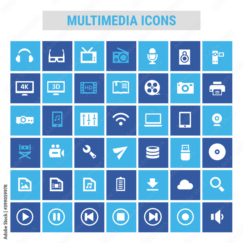 Trendy flat design big multimedia icons set Trendy flat design big multimedia icons set