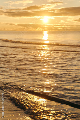 Fototapeta Naklejka Na Ścianę i Meble -  Sunset on the baltic sea. Settlement Yantarniy, Kaliningrad region. High-quality photo