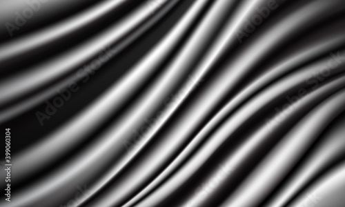 Realistic silver grey fabric silk satin wave luxury background vector illustration.
