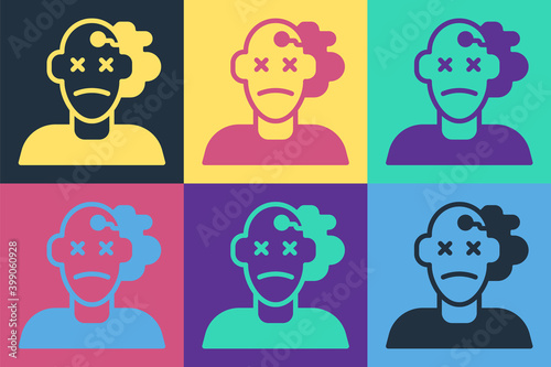 Pop art Murder icon isolated on color background. Body, bleeding, corpse, bleeding icon. Concept of crime scene. Vector.