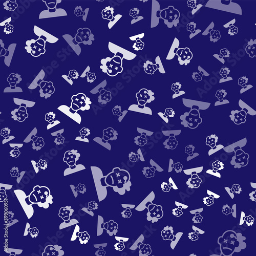 White Murder icon isolated seamless pattern on blue background. Body, bleeding, corpse, bleeding icon. Concept of crime scene. Vector.