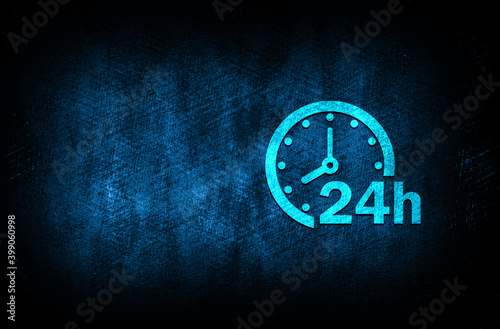24 hours clock icon abstract blue background illustration digital texture design concept