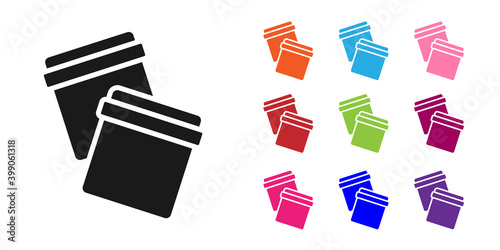 Black Plastic bag with ziplock icon isolated on white background. Set icons colorful. Vector.