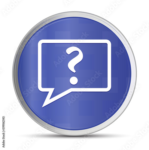 Question mark bubble icon prime blue round button vector illustration design silver frame push button