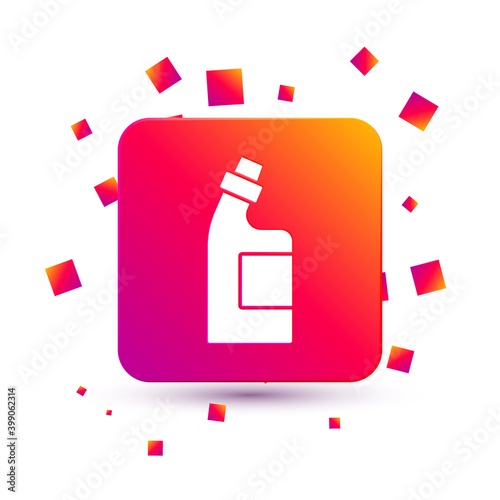 White Plastic bottle for laundry detergent, bleach, dishwashing liquid or another cleaning agent icon isolated on white background. Square color button. Vector.