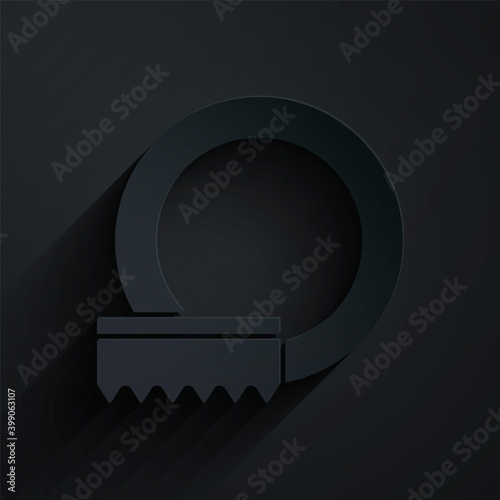 Paper cut Washing dishes icon isolated on black background. Cleaning dishes icon. Dishwasher sign. Clean tableware sign. Paper art style. Vector.