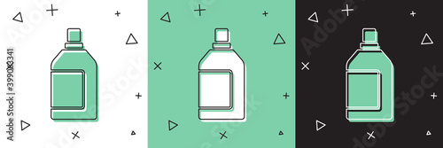 Set Plastic bottle for laundry detergent, bleach, dishwashing liquid or another cleaning agent icon isolated on white and green, black background. Vector.