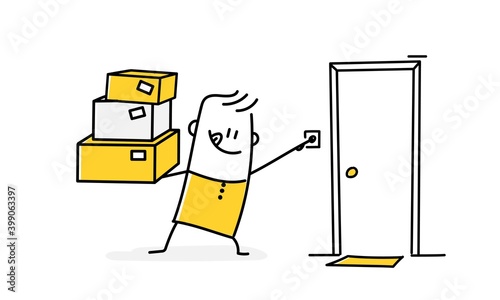 Delivery man ring the doorbell.