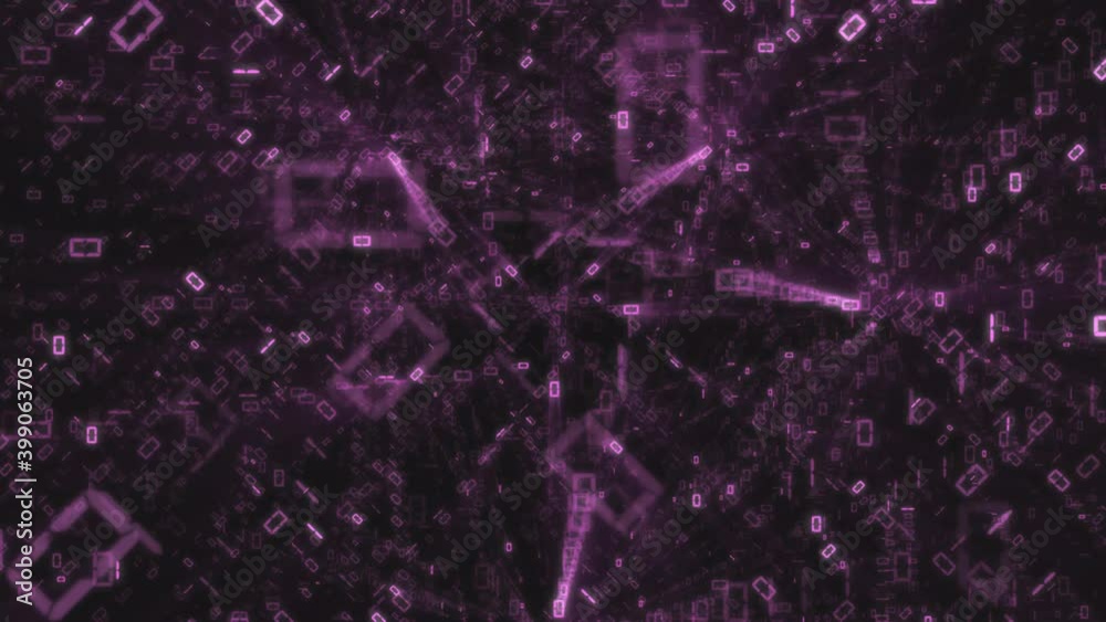 Abstract binary purple background, number streams, matrix effect.
