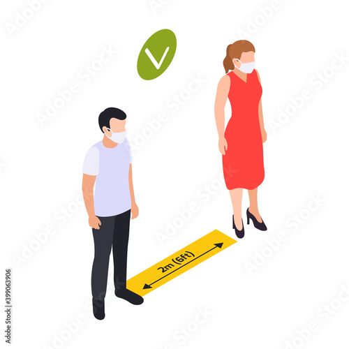 Social Distancing Isometric Vector Illustration