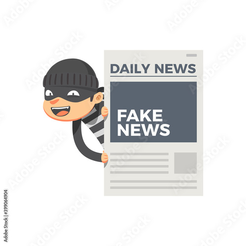 A thief behind the newspaper. Isolated Vector illustration