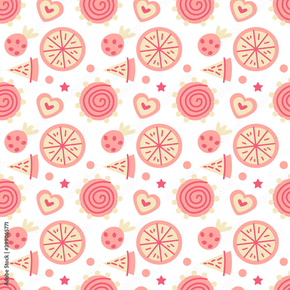 Christmas sweets seamless pattern with candies and jelly. Autumn and winter holidays. Wallpaper, print, packaging, paper, textile design. One of 20