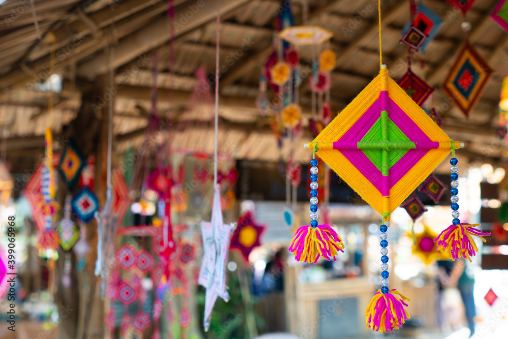 beautiful colorful hanging mobile made of yarn
